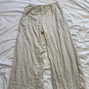 Cream Flowy Wide Leg Pants